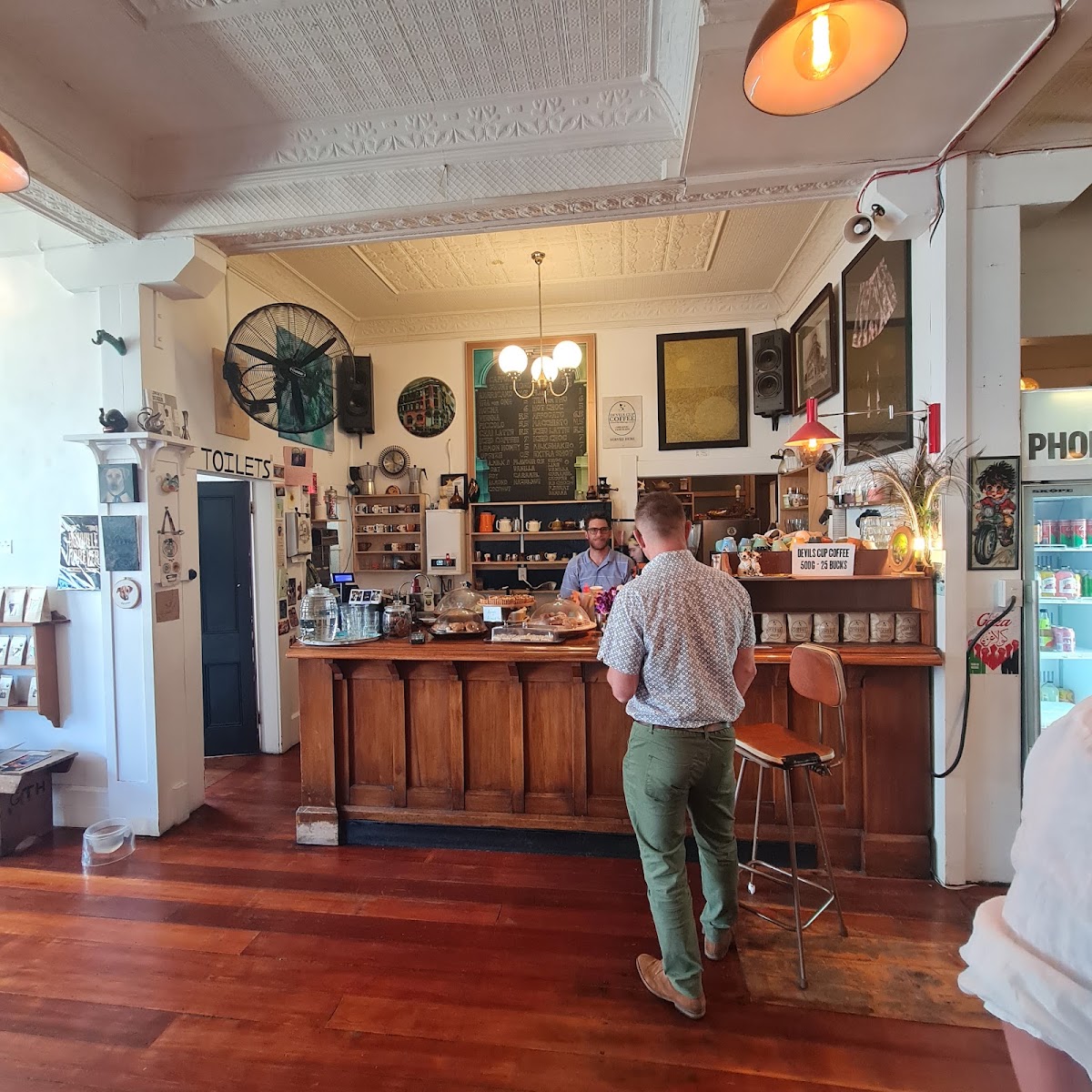 The counter with its chalkboard menu and Devil's Cup coffee